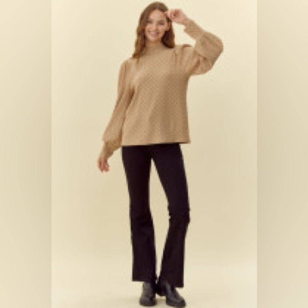 JODIFL Tan Textured High-Neck Long Sleeve Top - Picture 4 of 4